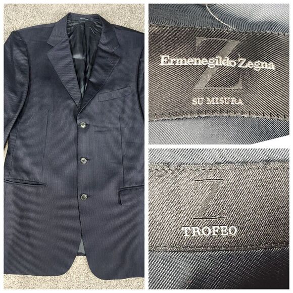 Ermenegildo Zegna Blazer‎ Mens 42 Black Su Misura Trofeo Wool Jacket Vtg - Picture 1 of 16